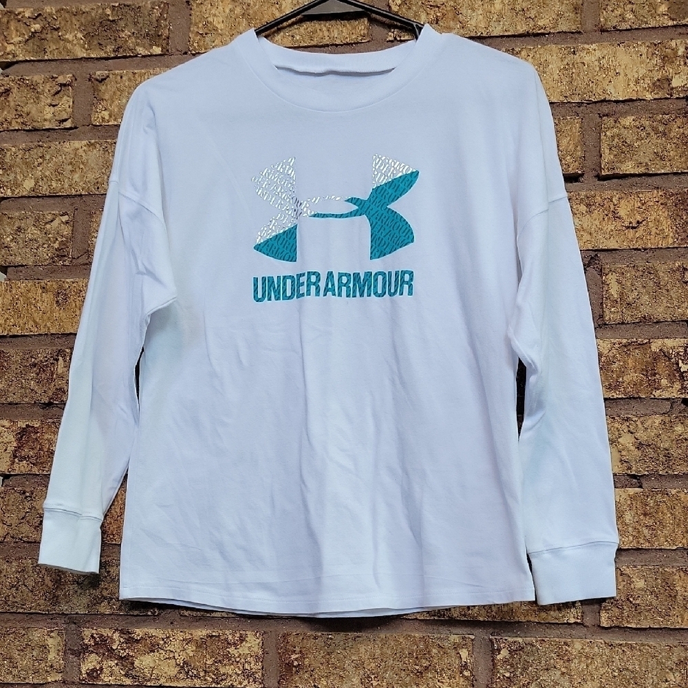 Under Armour White Long Sleeve Heat Gear Size YOUTH MEDIUM